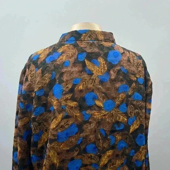 Vintage Sheer Blouse Size S Tunic Brown Blue Embroidered Bishop Sleeve Whimsy - Picture 6 of 10